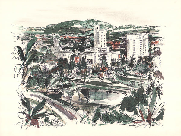 Mac Arthur Park, Los Angeles by John Haymson - 20 X 26 Inches (Hand Colored Watercolor)