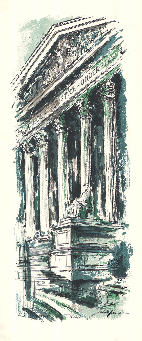 U. S. Supreme Court, Washington by John Haymson - 15 X 35 Inches (Hand Colored Watercolor)