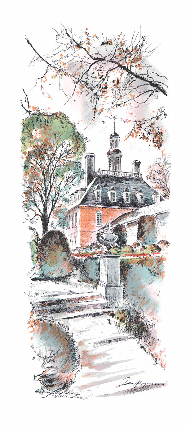 Governors Palace, Williamsburg by John Haymson - 15 X 35 Inches (Hand Colored Watercolor)