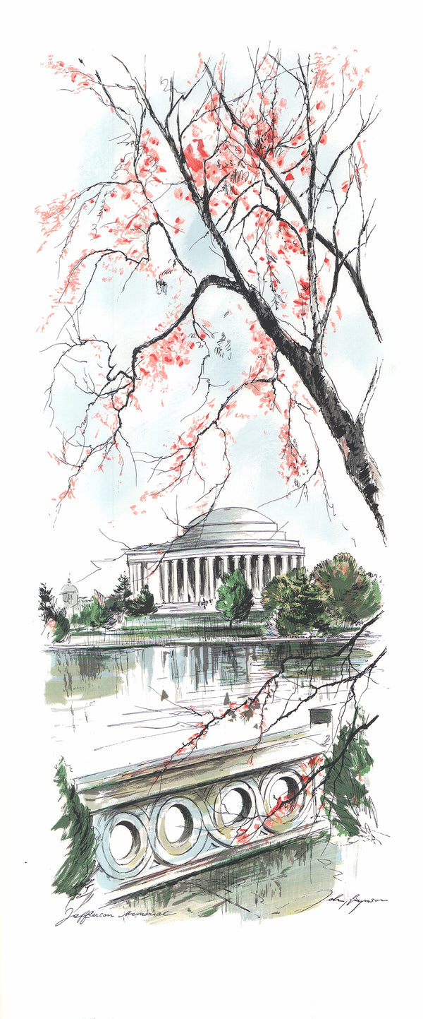 Jefferson Memorial, Washington by John Haymson - 15 X 35 Inches (Hand Colored Watercolor)