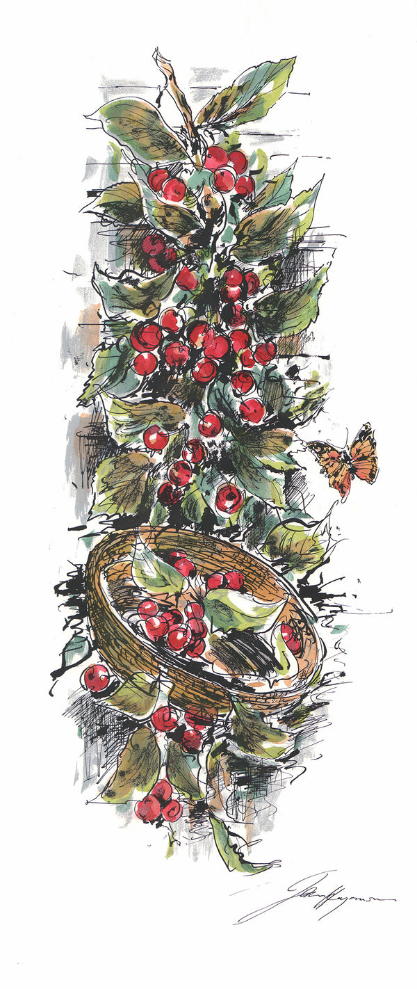 Cherries by John Haymson - 15 X 35 Inches (Hand Colored Watercolor)