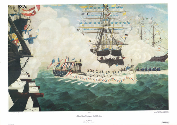 Salute to George Washington in New York Harbor by L M Cooke - 26 X 36 Inches (Art Print)