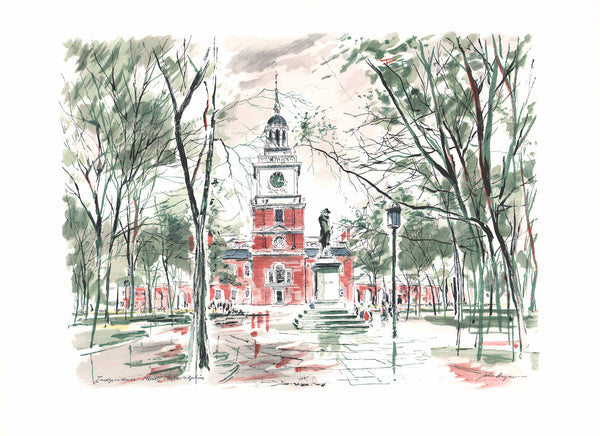 Independence Hall, Philadelphia by John Haymson - 23 X 30 Inches (Hand Colored Watercolor)