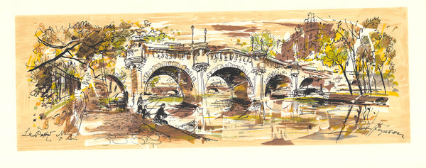 Pont Neuf, Paris by John Haymson - 15 X 35 Inches (Hand Colored Watercolor)