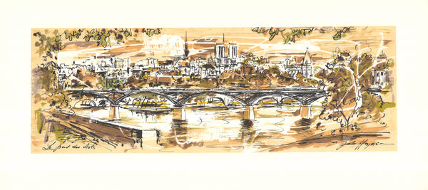 Pont des Arts, Paris by John Haymson - 18 X 38 Inches (Hand Colored Watercolor)