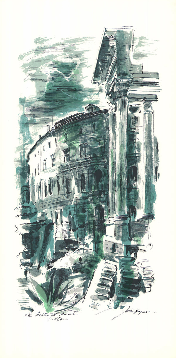 Le Theatre Marcal, Rome by John Haymson - 20 X 40 Inches (Hand Colored Watercolor)