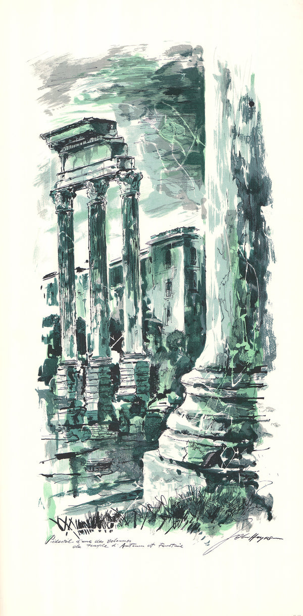 Columm Pedestal of a Roman Temple by John Haymson - 20 X 40 Inches (Hand Colored Watercolor)
