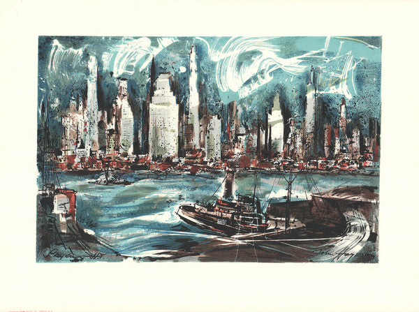 Mid-Town Waterfront, New York by John Haymson - 23 X 31 Inches (Hand Colored Watercolor)