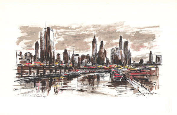 Chicago Skyline by John Haymson - 28 X 46 Inches (Hand Colored Watercolor)