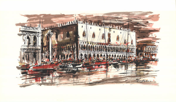 Doges Palace, Venice, Italy by John Haymson - 28 X 46 Inches (Hand Colored Watercolor)