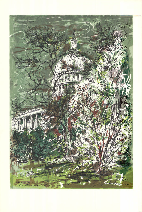 Springtime in Washington by John Haymson - 28 X 42 Inches (Hand Colored Watercolor)