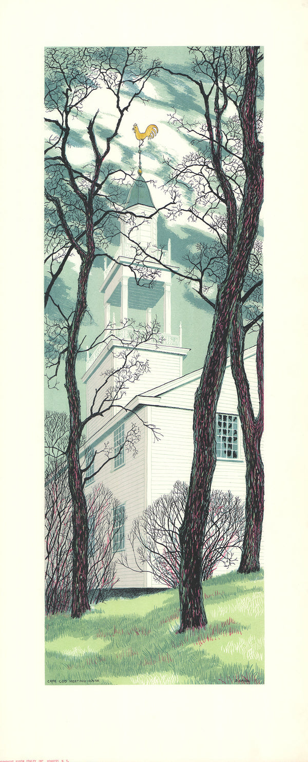 Cape Cod Meeting House by David Grose - 15 X 35 Inches (Offset Lithograph Hand Colored)