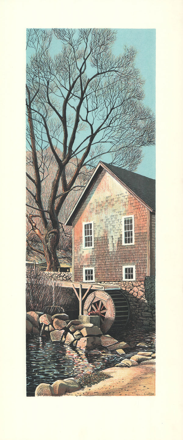 Old Mill, Brewster Mass. by David Grose - 15 X 35 Inches (Offset Lithograph Hand Colored)