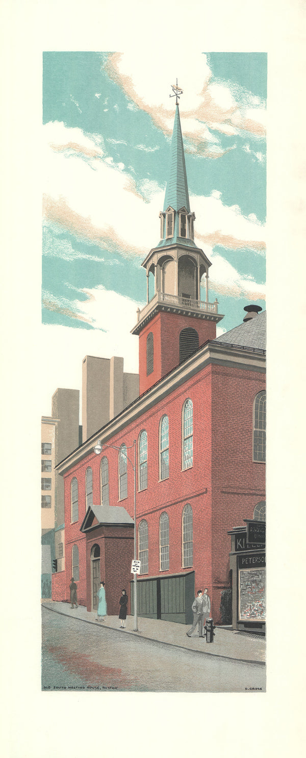 Old South Meeting House, Boston by David Grose - 15 X 35 Inches (Offset Lithograph Hand Colored)