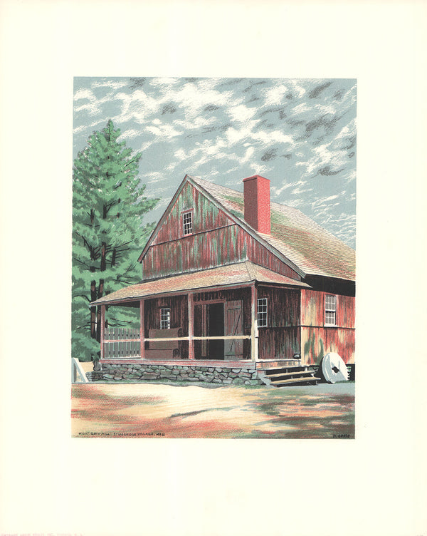 Wight Grist Mill, Sturbridge by David Grose - 17 X 21 Inches (Offset Lithograph Hand Colored)