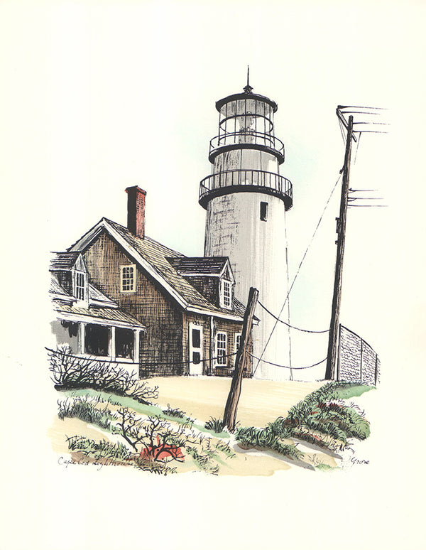 Lighthouse by David Grose - 10 X 13 Inches (Offset Litho Hand Colored Art Print)