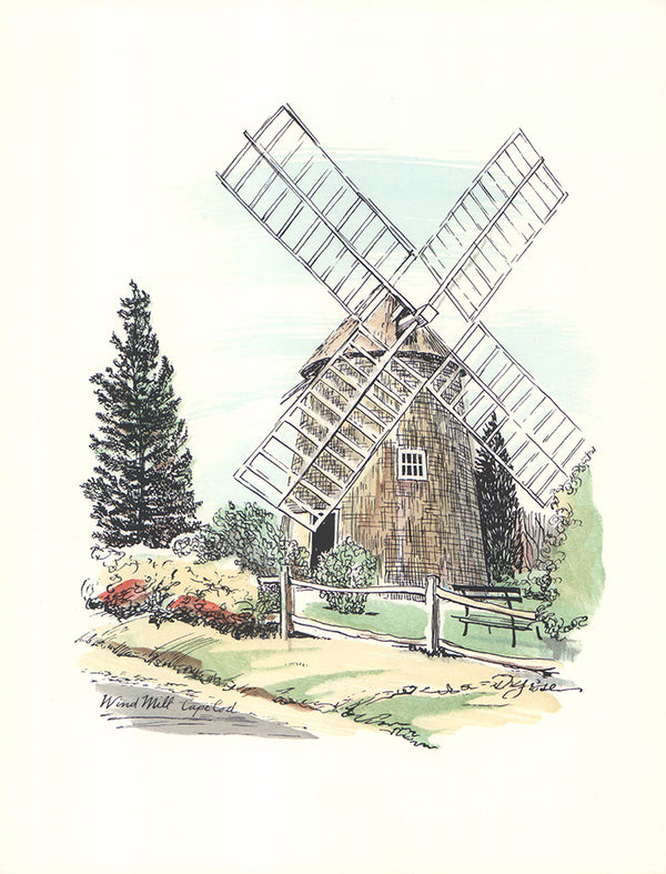 Wind Mill by David Grose - 10 X 13 Inches (Offset Litho Hand Colored Art Print)