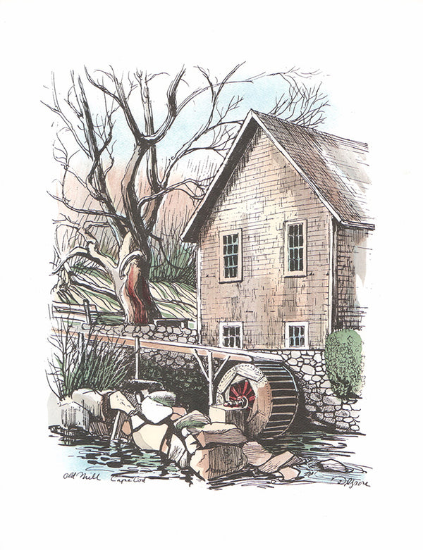 Old Mill by David Grose - 10 X 13 Inches (Offset Litho Hand Colored Art Print)