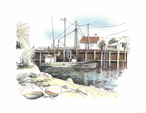 Cape Harbor by David Grose - 10 X 13 Inches (Offset Litho Hand Colored Art Print)