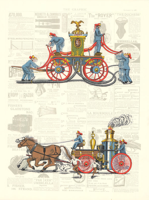 Ghosted Fire Engines by David Grose - 20 X 26 Inches (Offset Lithograph Hand Colored)