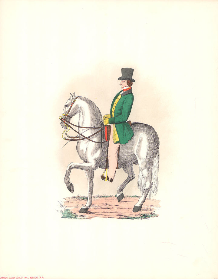 Green Equestrian - 12 X 20 Inches (Art Print Hand Colored)