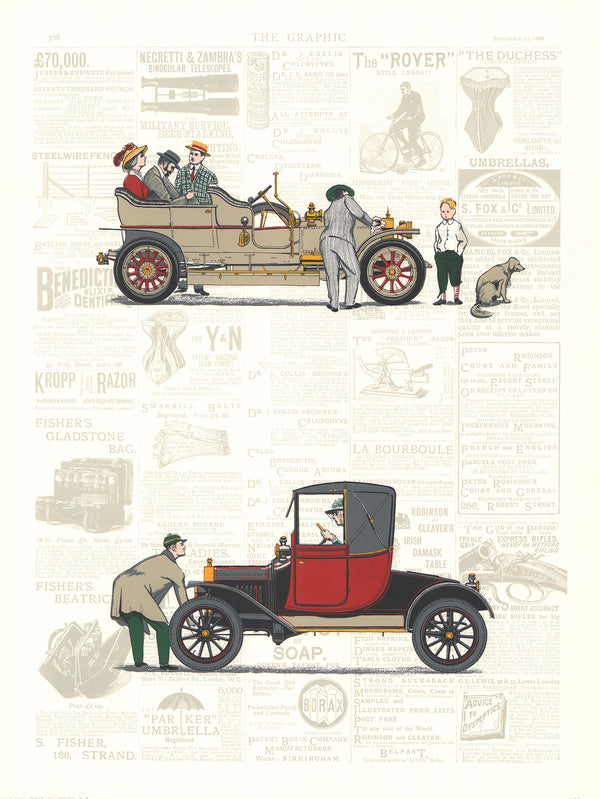 Ghosted Autos by David Grose - 20 X 26 Inches (Offset Lithograph Hand Colored)