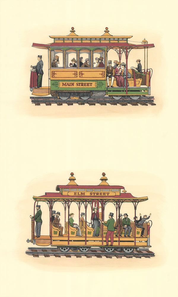 Ghosted Trolleys by David Grose - 21 X 34 Inches (Offset Lithograph Hand Colored)