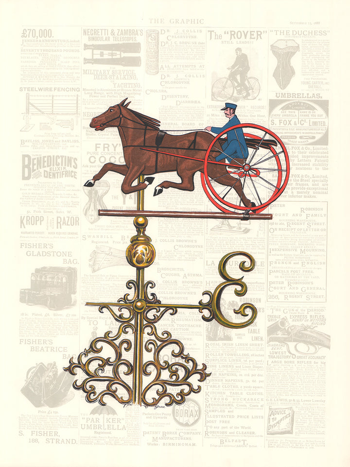 Ghosted Weathervane East by David Grose - 20 X 26 Inches (Offset Lithograph Hand Colored)
