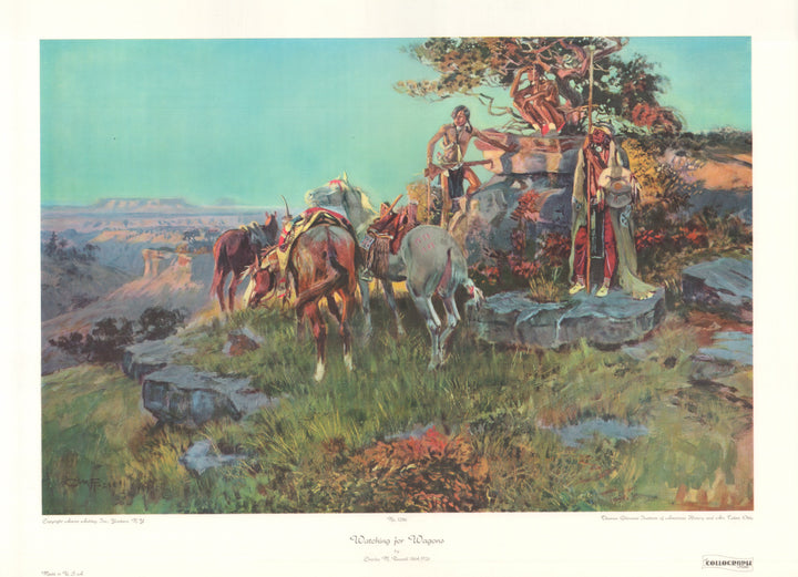 Watching for Wagons by Charles M. Russell - 25 X 34 Inches (Art Print)