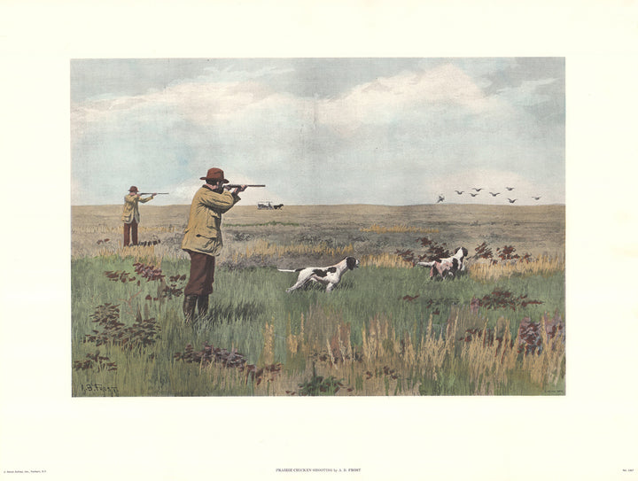 Prairie Chicken Shooting by A. B. Frost - 19 X 25 Inches (Hand Colored Art Print)