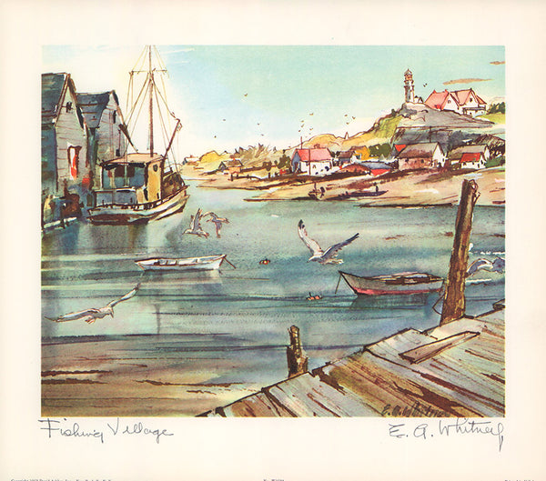 Fishing Village by E. A. Whitney - 11 X 12 Inches (Art Print)