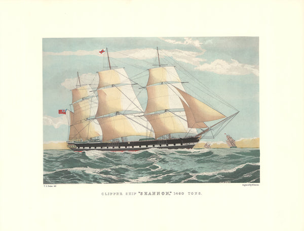 Clipper Ship Shannon by T. G. Dutton - 21 X 27 Inches (Offset Lithograph Hand Colored)