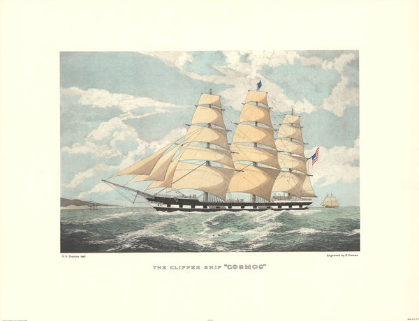 Clipper Ship Cosmos by T. G. Dutton - 21 X 27 Inches (Offset Lithograph Hand Colored)