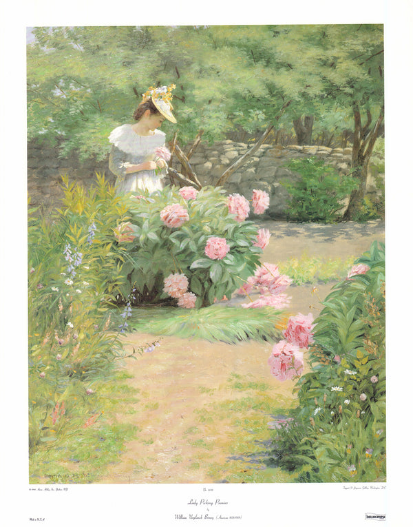 Lady Picking Peonies by William Verplanck Birney - 26 X 33 Inches (Art Print)