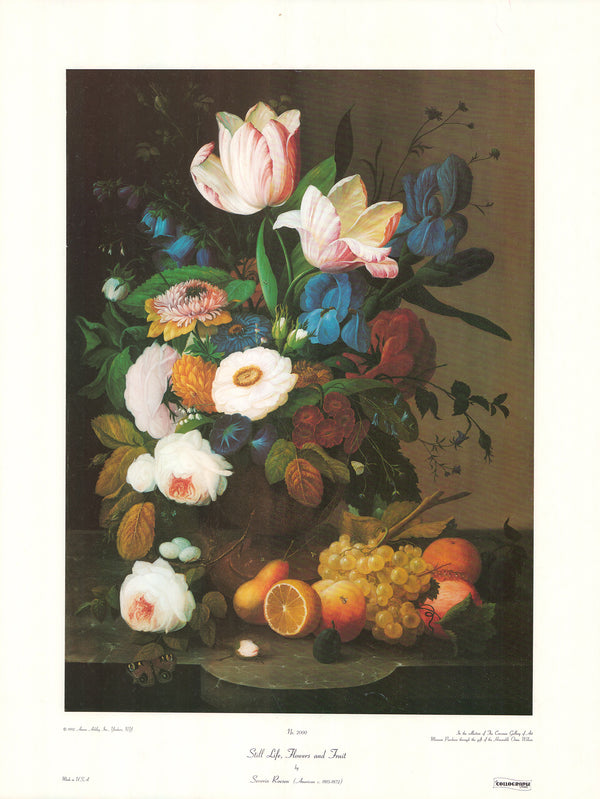 Still Life, Flowers and Fruit by Severin Roesen - 21 X 28 Inches (Art Print)