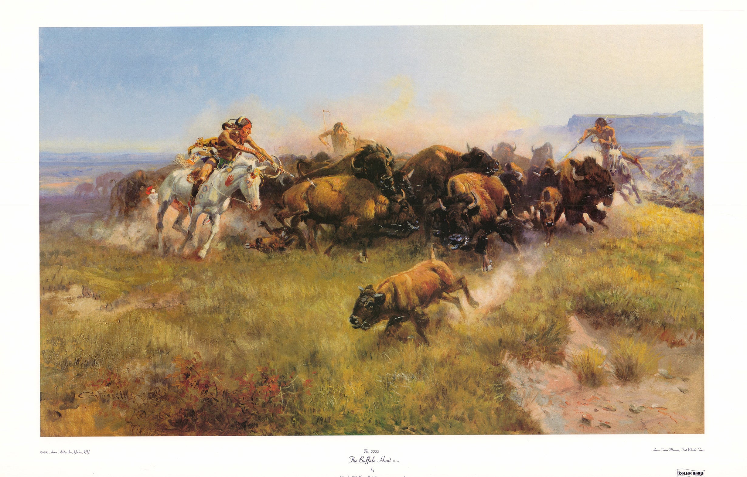 S-M-L-XL outlet Custom Ceramic Western Painting Tile Mural. Mexican Buffalo Hunters By Charles Russell