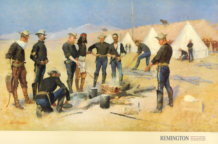 Roasting the Christmas Beef in Cavalry Camp by Frederic Remington - 24 X 36 Inches (Art Print)