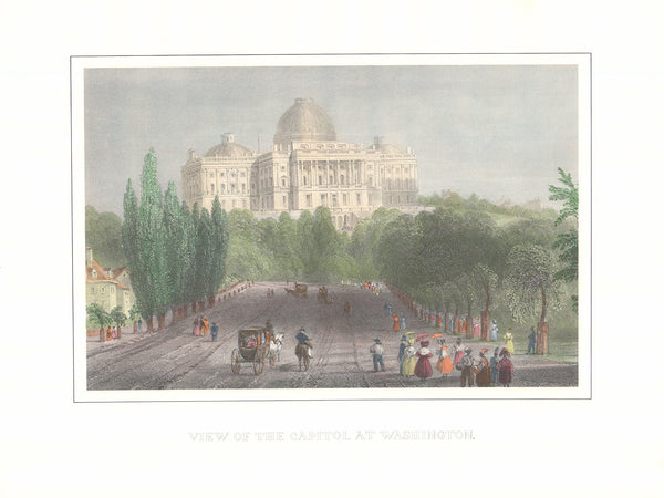 View of the Capitol, Washington by William Henry Bartlett - 20 X 26 Inches (Hand Colored Watercolor)