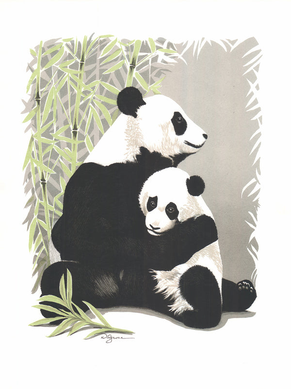 Panda Bears by David Grose - 20 X 26 Inches (Offset Lithograph Hand Colored)