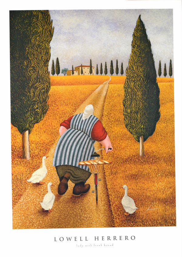 Lady With Fresh Bread by Lowell Herrero - 20 X 28 Inches (Art Print)