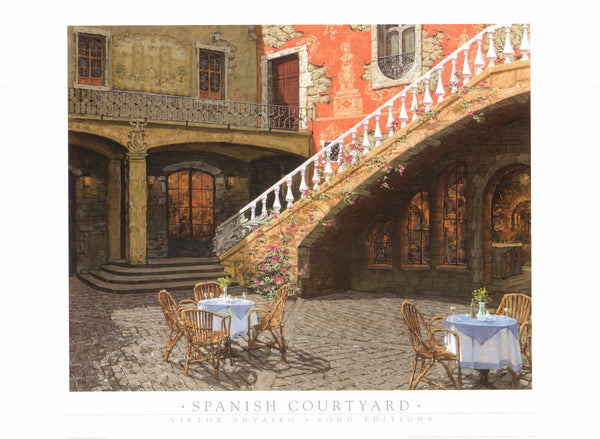 Spanish Courtyard by Viktor Shvaiko - 24 X 27 Inches (Art Print)