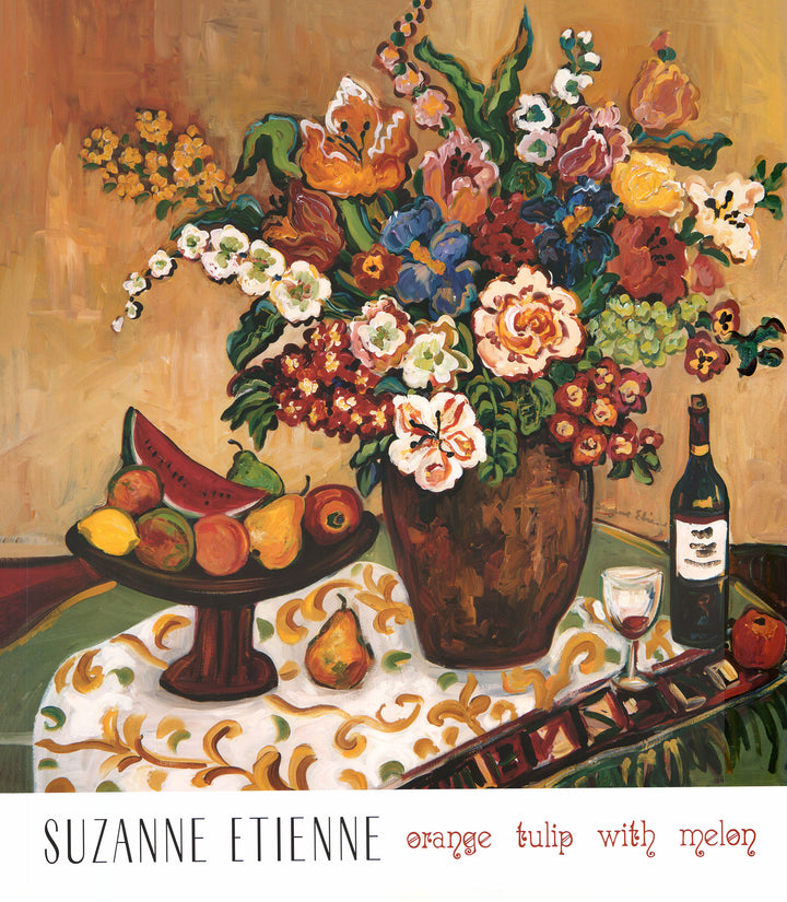 Orange Tulip With Melon by Suzanne Etienne - 34 X 30 Inches (Art Print)