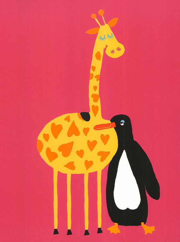 Love between a Giraffe and a Penguin by Andrée Prigent - 12 X 16 Inches (Art Print)