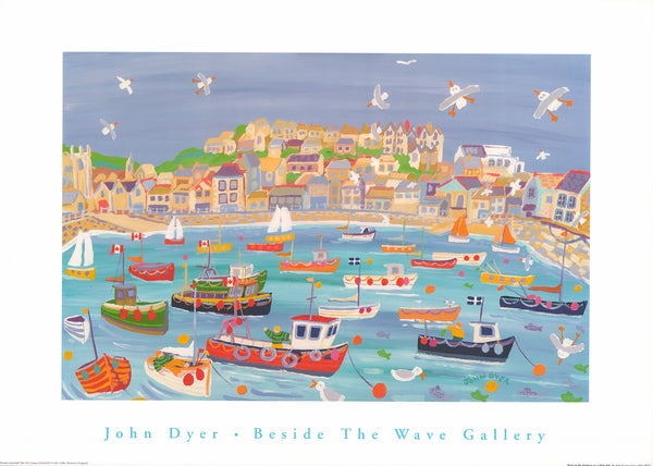 Boats in the Harbour on a High Tide, St. Ives by John Dyer - 20 X 28 Inches (Art Print)