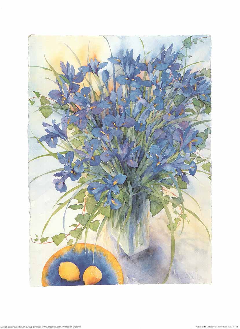 Irises with Lemons by Shirley Felts - 12 X 16 Inches (Art Print