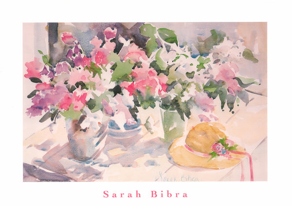 Straw Hat with Flowers by Sarah Bibra - 20 X 28 Inches (Art Print)