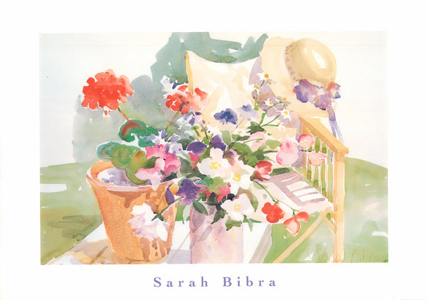 Flowers with Chair by Sarah Bibra - 20 X 28 Inches (Art Print)