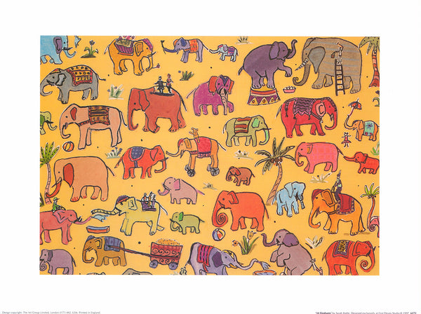 34 Elephants by Sarah Battle - 12 X 16 Inches (Art Print)