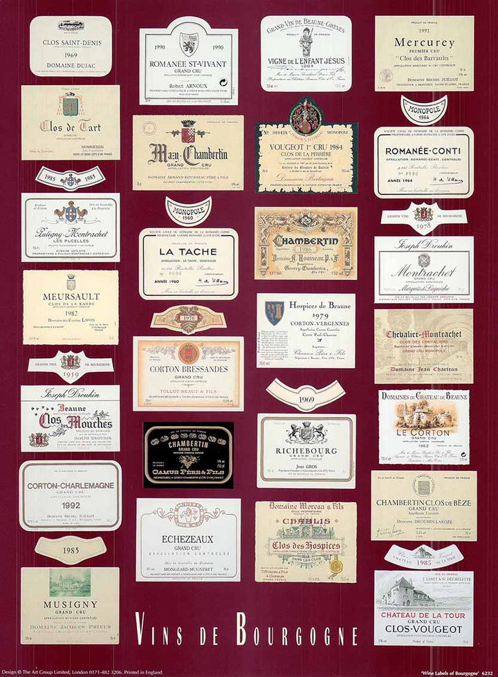 Wine Labels of Bourgogne - 12 X 16 Inches (Art Print)