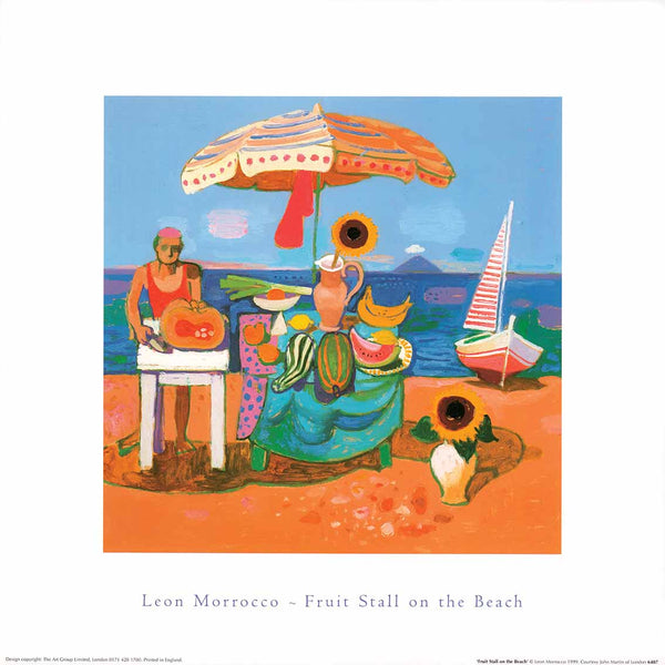 Fruit Stall on Beach by Leon Morrocco - 16 X 16 Inches (Art Print)
